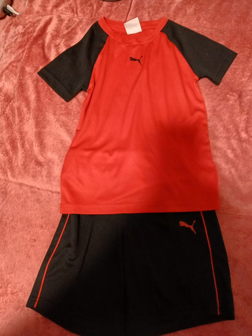 Puma Kids' Red and Black Active Short Sleeve Top